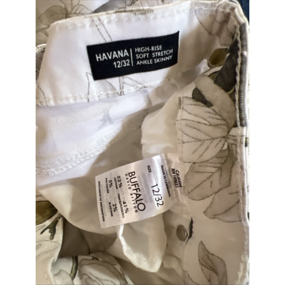 Buffalo David Bitton High Rise White Floral Havana Skinny Ankle Jeans 12/32 - Picture 4 of 8